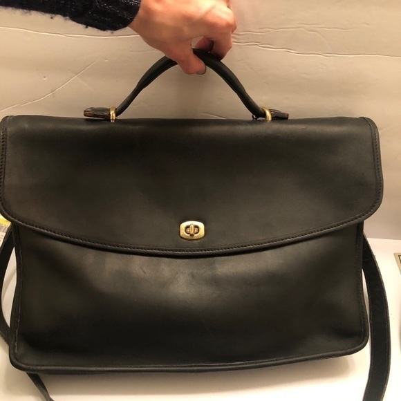 Coach vintage black leather briefcase laptop bag - Picture 6 of 16